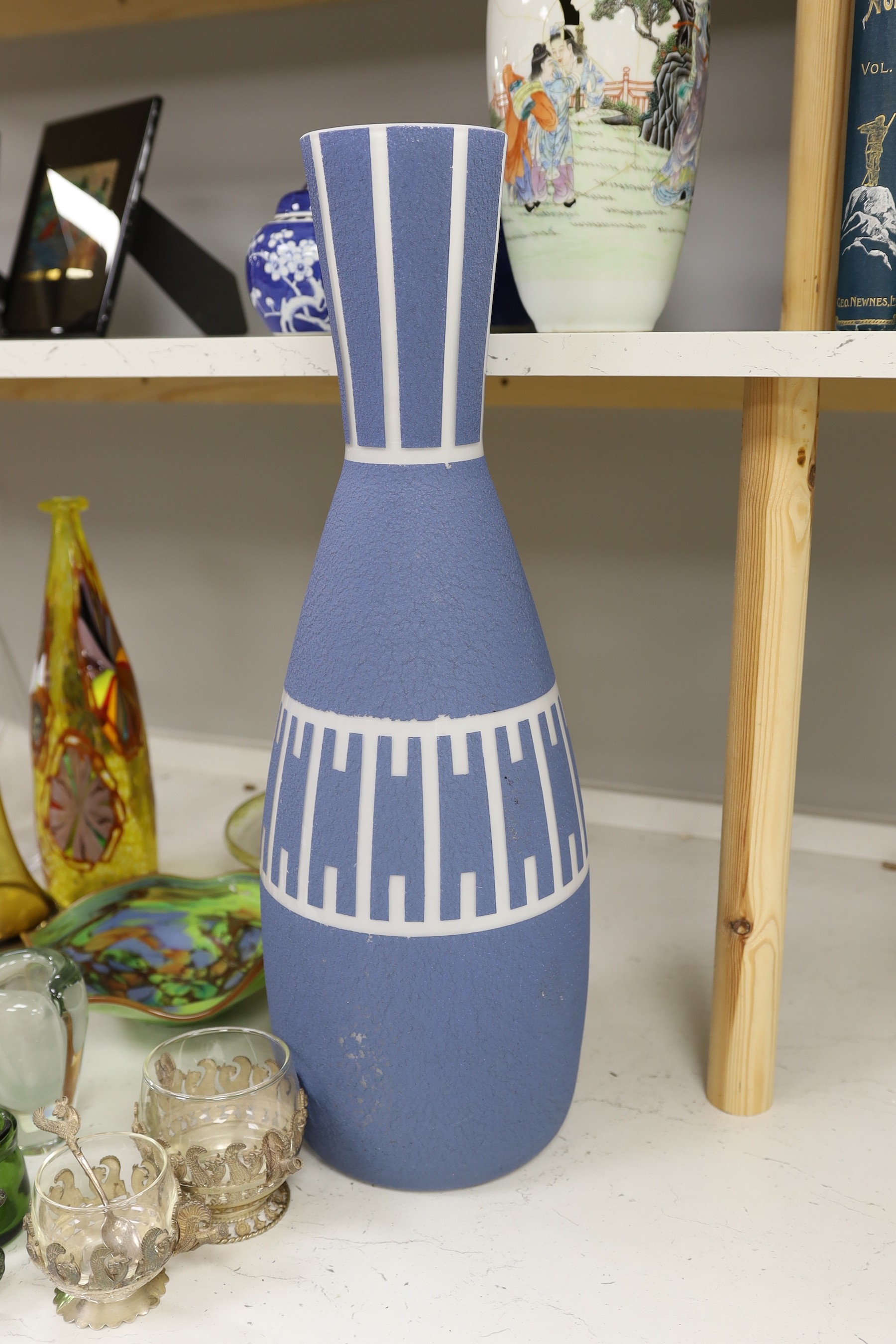A collection of assorted Scandinavian glassware including Kosta, Erik Hoglund for Boda and Tapio Wirkkala, tallest 58cm